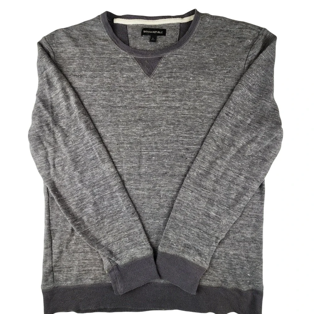Banana Republic Mens L Charcoal Gray Knit Cotton Linen Sweatshirt Pullover